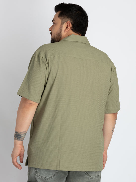 Mens Plus Size Green Self structured Knit shirt