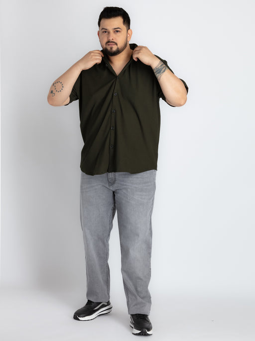 Mens Plus Size Bottle Green Self structured Knit shirt