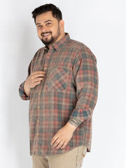 Peach spread collar check shirt