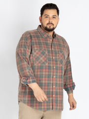 Peach spread collar check shirt