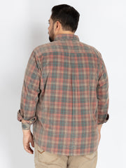 Peach spread collar check shirt