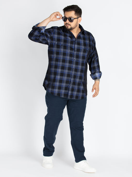 Mens Plus Size Blue spread collar check shirt
