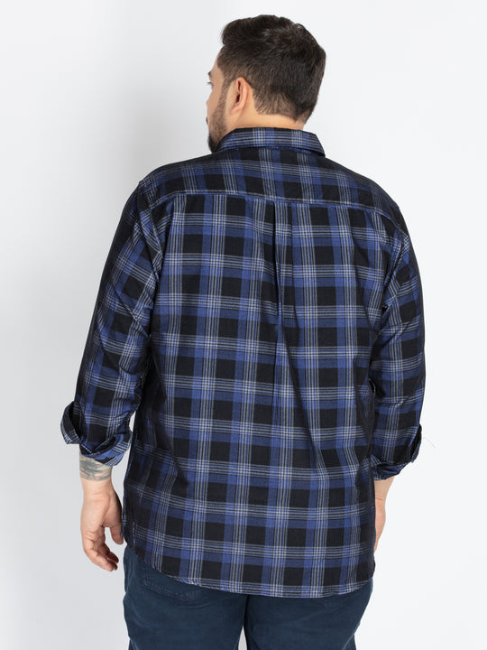 Mens Plus Size Blue spread collar check shirt