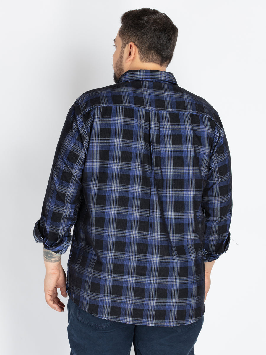 Mens Plus Size Blue spread collar check shirt