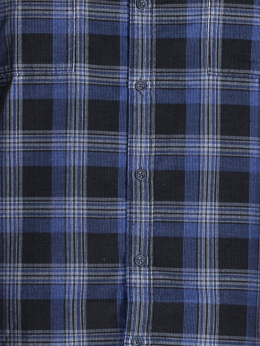 Mens Plus Size Blue spread collar check shirt