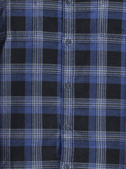 Blue spread collar check shirt