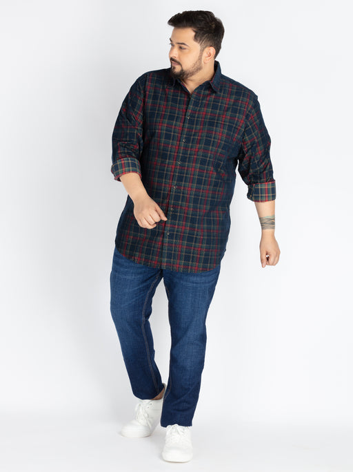 Men’s Plus-Size Navy Corduroy Check Casual Shirt