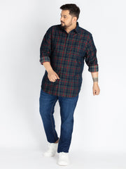 Navy spread collar check shirt