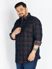 Navy spread collar check shirt