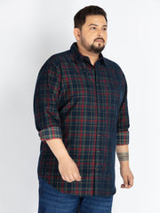 Navy spread collar check shirt