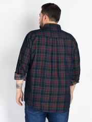 Navy spread collar check shirt