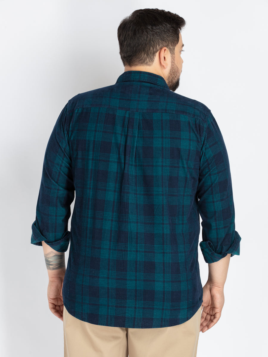 Men’s Plus-Size Green Corduroy Check Casual Shirt