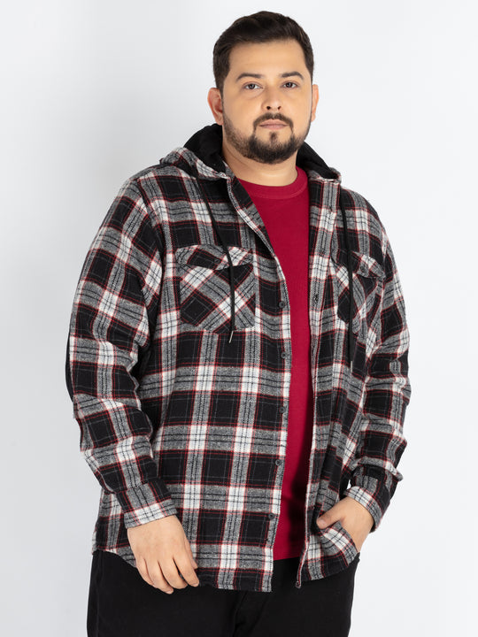 Mens Plus Size Black Hoodie Neck Check Shirt