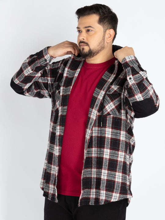 Mens Plus Size Black Hoodie Neck Check Shirt