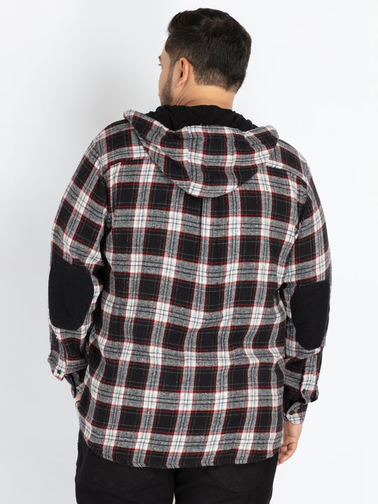 Mens Plus Size Black Hoodie Neck Check Shirt