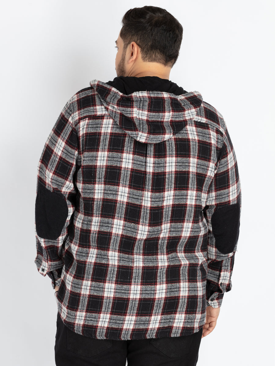 Mens Plus Size Black Hoodie Neck Check Shirt