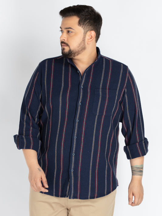 Navy Mandarin Collar stripe  Shirt