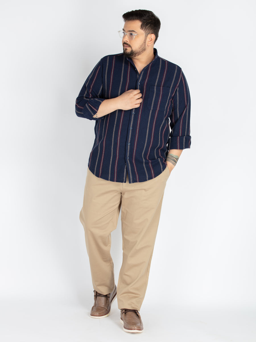 Mens Plus Size Navy Mandarin Collar stripe  Shirt