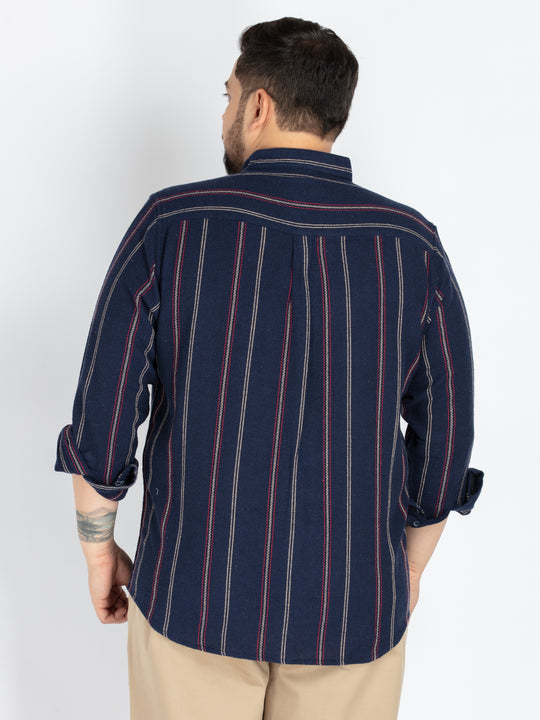 Mens Plus Size Navy Mandarin Collar stripe  Shirt