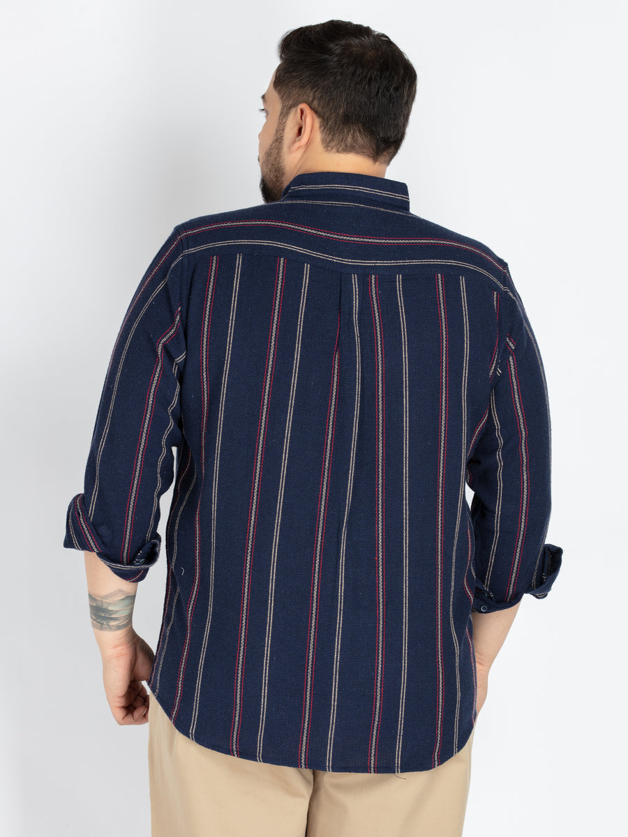 Mens Plus Size Navy Mandarin Collar stripe  Shirt
