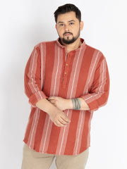 Rust Mandarin Collar stripe  Shirt