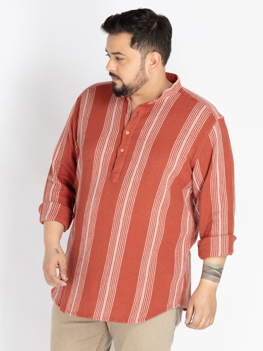 Plus Size Rust Mandarin Collar stripe  Shirt