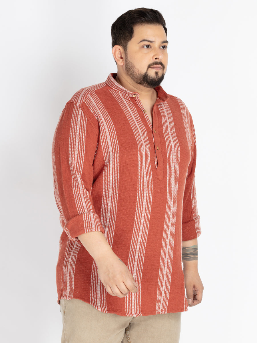 Plus Size Rust Mandarin Collar stripe  Shirt