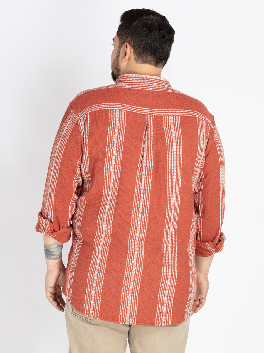 Plus Size Rust Mandarin Collar stripe  Shirt