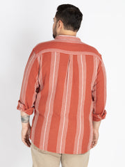 Rust Mandarin Collar stripe  Shirt