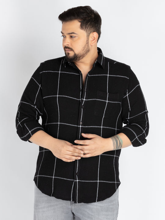 Mens Plus Size Black spread collar check shirt