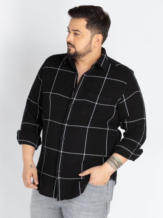 Mens Plus Size Black spread collar check shirt
