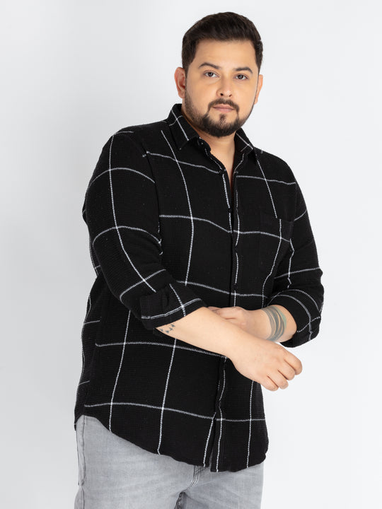 Mens Plus Size Black spread collar check shirt