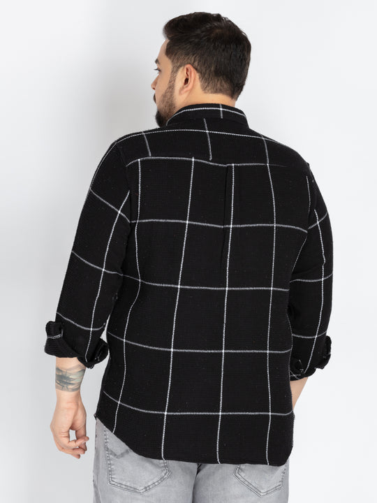 Mens Plus Size Black spread collar check shirt
