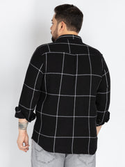 Black spread collar check shirt