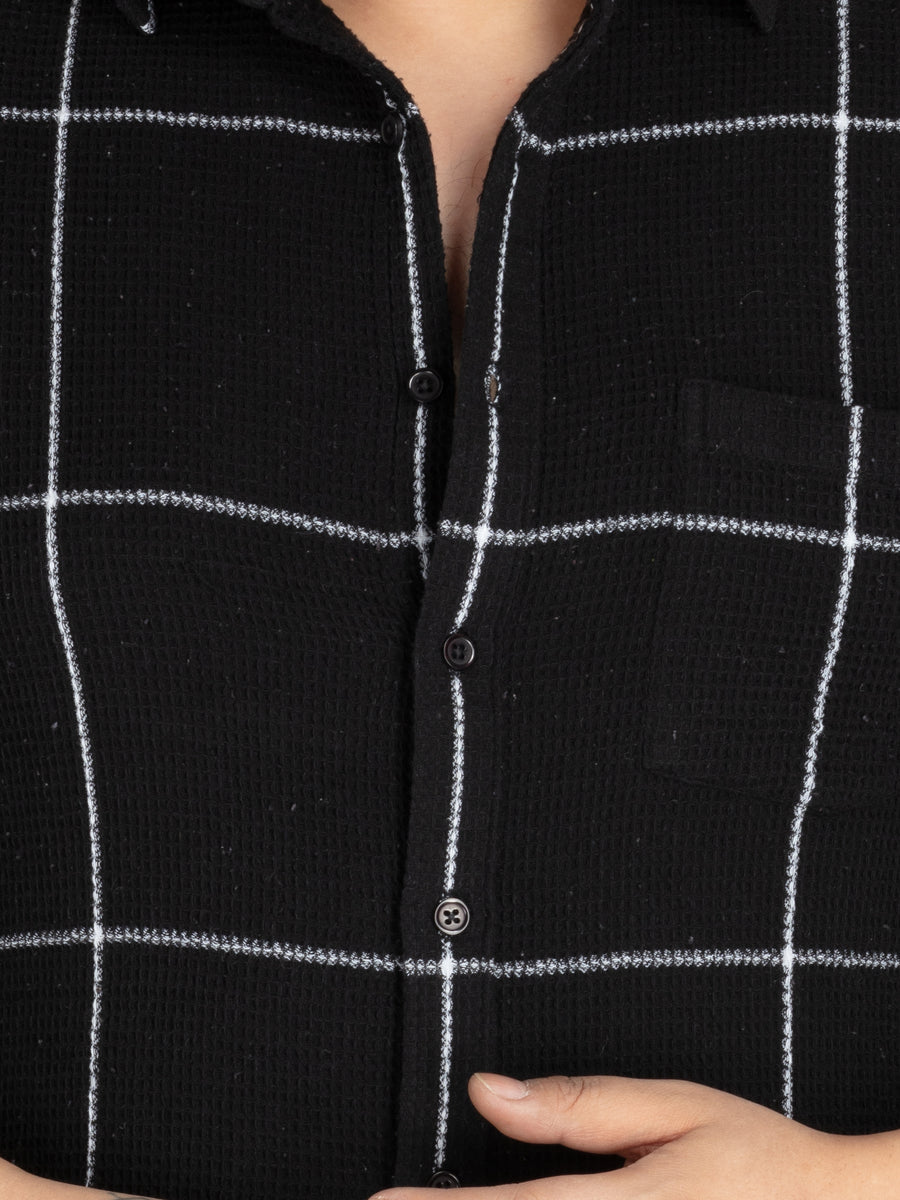 Mens Plus Size Black spread collar check shirt