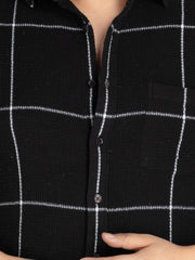 Black spread collar check shirt