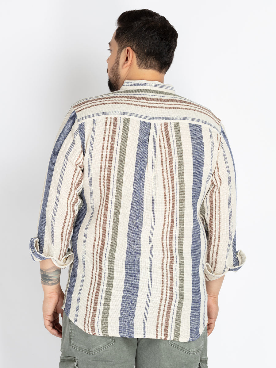 Plus Size Offwhite Mandarin Collar stripe  Shirt