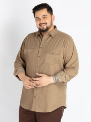 Khaki Spread Collar Solid  Shirt