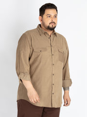 Khaki Spread Collar Solid  Shirt