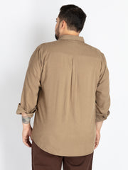 Khaki Spread Collar Solid  Shirt