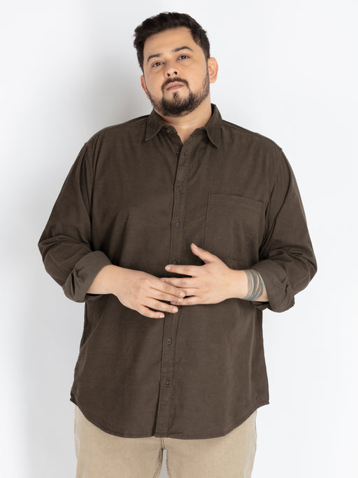 Men’s Plus-Size Olive Corduroy Solid Shirt