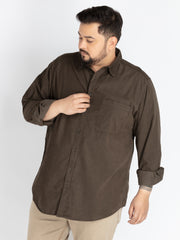 Olive Spread Collar Solid  Shirt