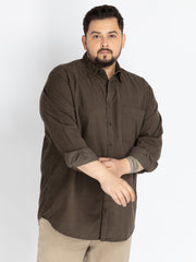 Olive Spread Collar Solid  Shirt