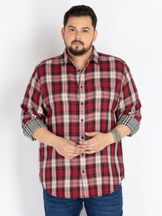 Red Spread Collar Check Shirt