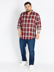 Red Spread Collar Check Shirt