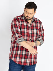 Red Spread Collar Check Shirt