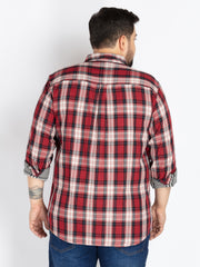 Red Spread Collar Check Shirt