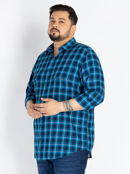 Mens Plus Size Turq Spread Collar Check Shirt