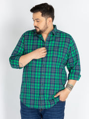 Mens Plus size Classic Indigo & Green Checkered Cotton Shirt for Men
