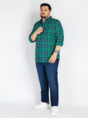 Mens Plus size Classic Indigo & Green Checkered Cotton Shirt for Men